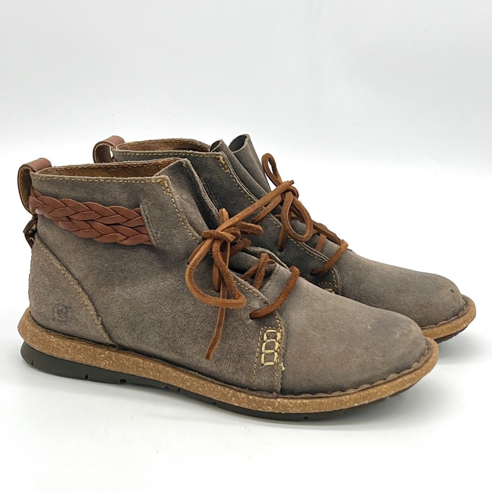 Born Temple Final Women's 7.5 Ankle Bootie Suede Leather Lace Up Moccasin Boots